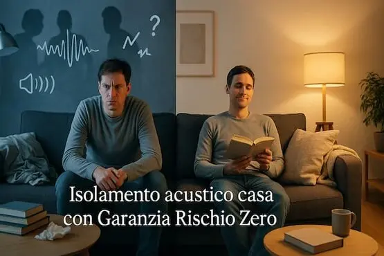 Salotto diviso prima e dopo l’isolamento acustico con garanzia rischio zero Sorgedil