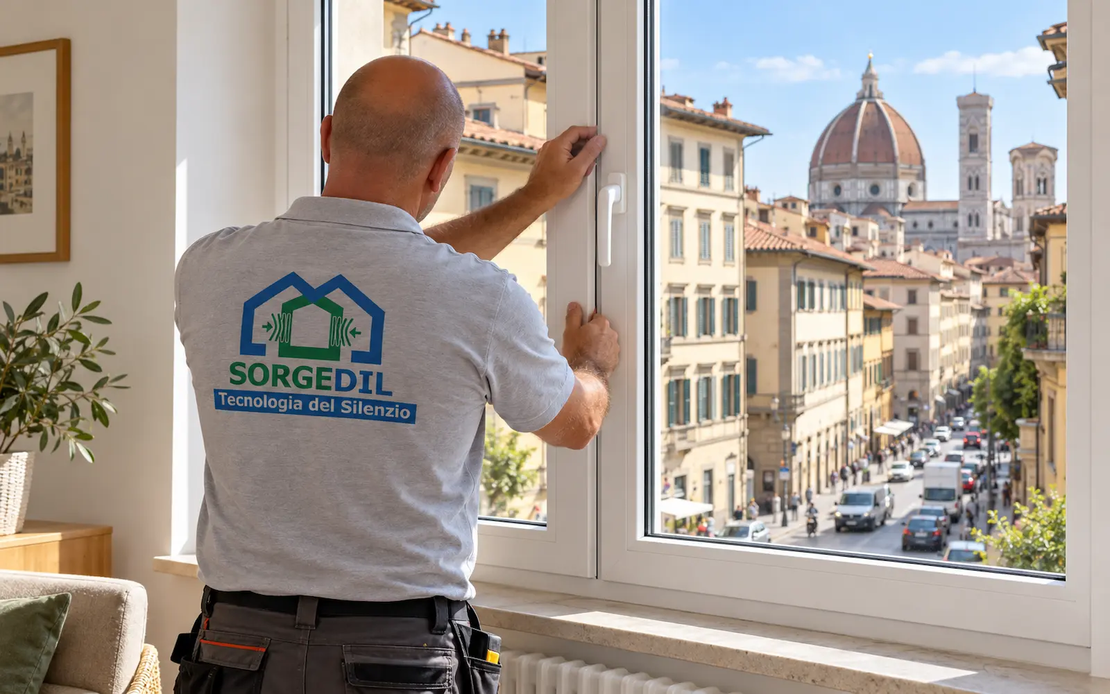 Illustrazione fotografia residenziale credibile a firenze da interno appartamento con finestra pvc moder