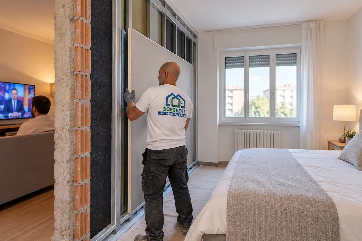 Parete della camera da letto da insonorizzare contro i rumori dei vicini a Cantù
