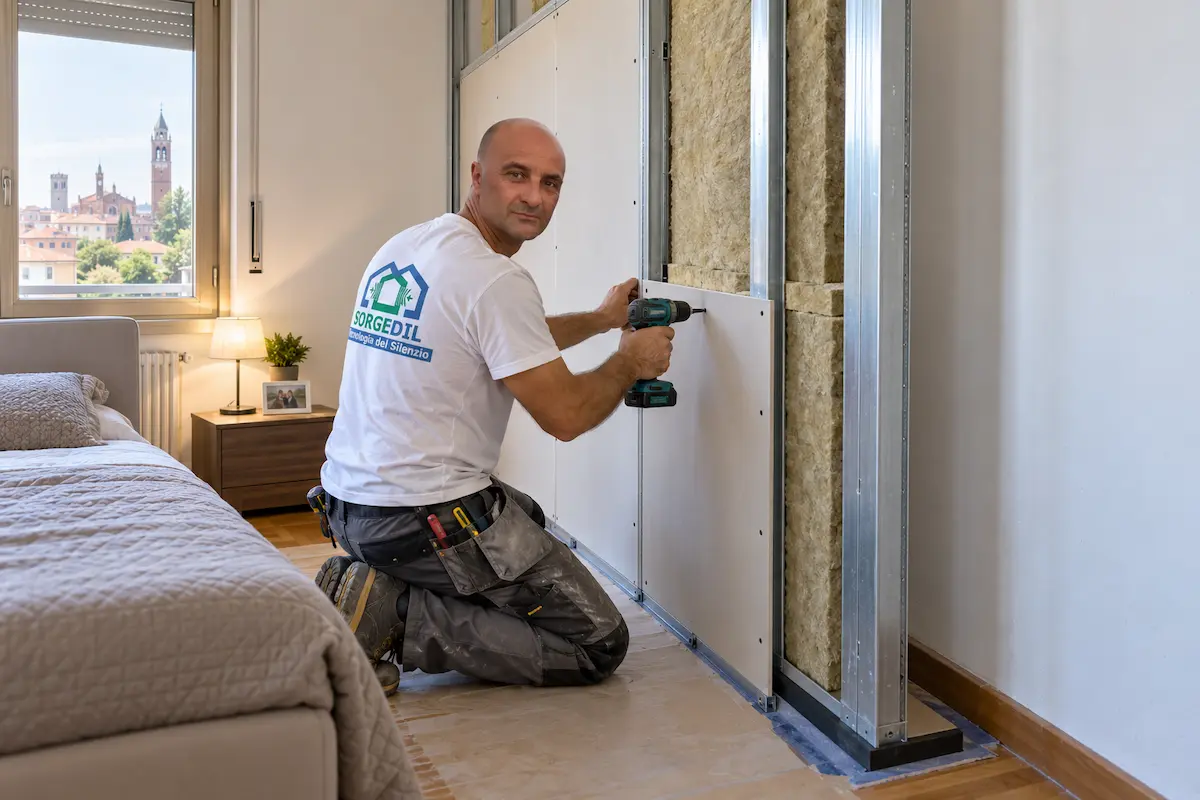 Parete della camera da letto da insonorizzare contro i rumori dei vicini a Monza