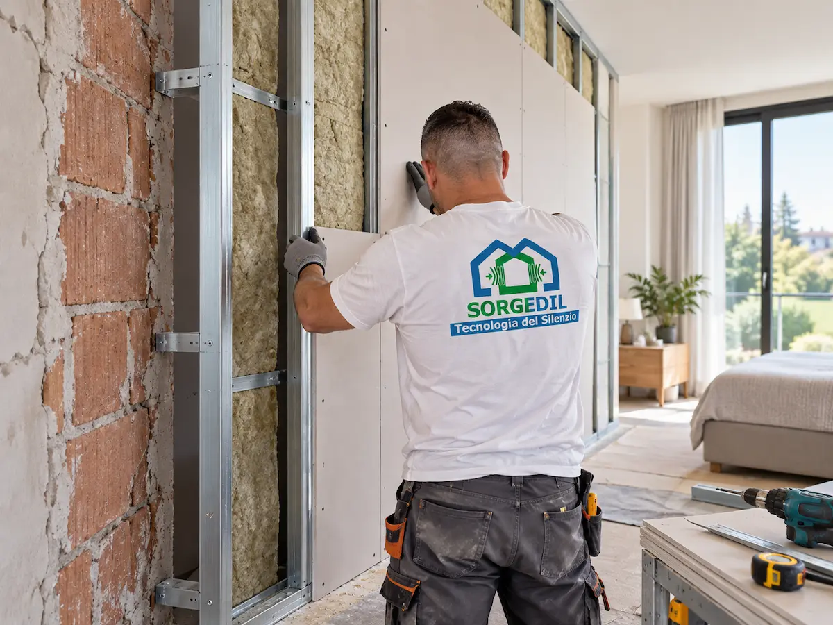 Parete confinante in lavorazione per isolamento acustico a Cesano Maderno