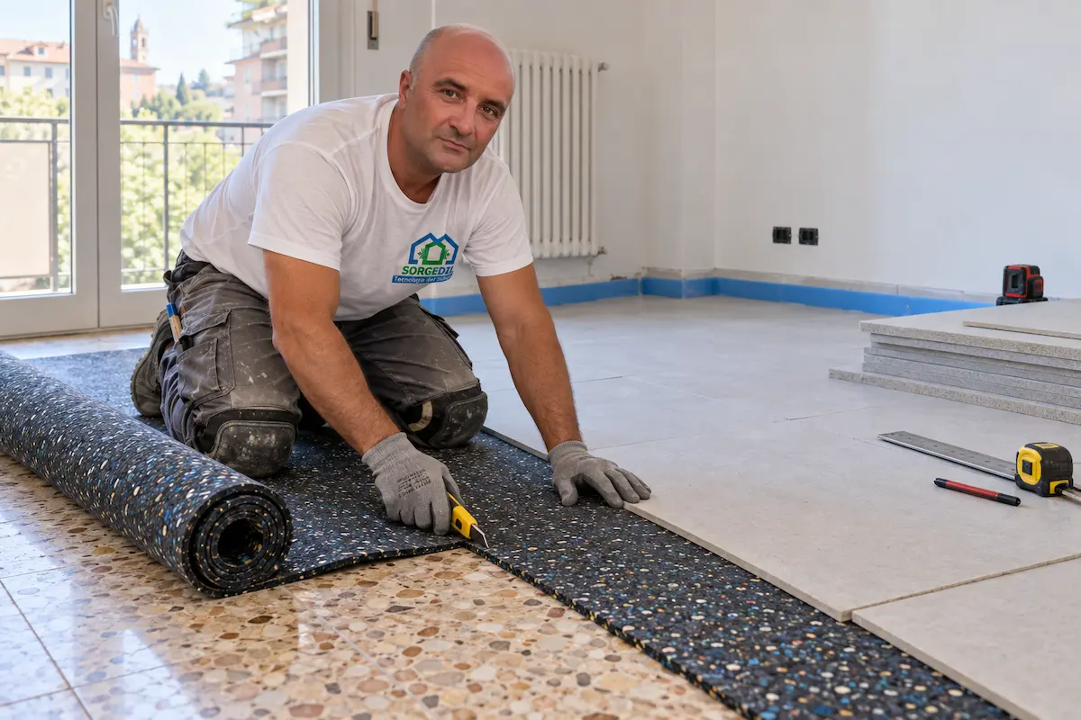Intervento di isolamento acustico sopra un pavimento esistente a Monza