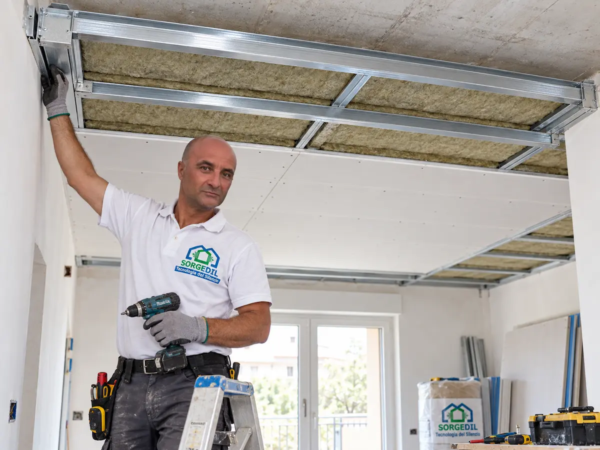 Intervento Sorgedil di isolamento acustico del soffitto in un appartamento a Cantù