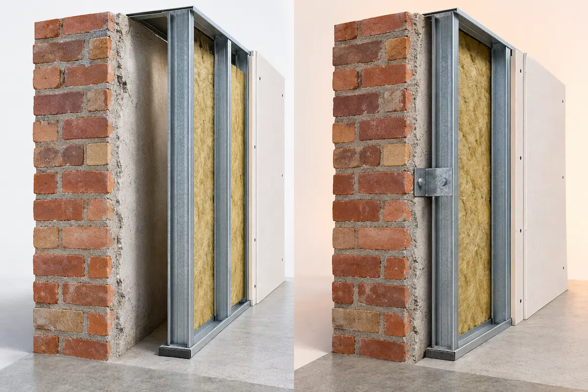 Confronto 3D fra controparete scollegata e contatto rigido indesiderato; nessun fissaggio non confermato