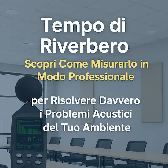 Foto realistica con fonometro e pannelli acustici. Perfetta per illustrare articoli su correzione del riverbero e rilievi di isolamento acustico.  